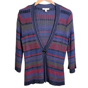 Coldwater Creek Multicolored Ribbed V‎ Neck One Button Cardigan Small 6-8